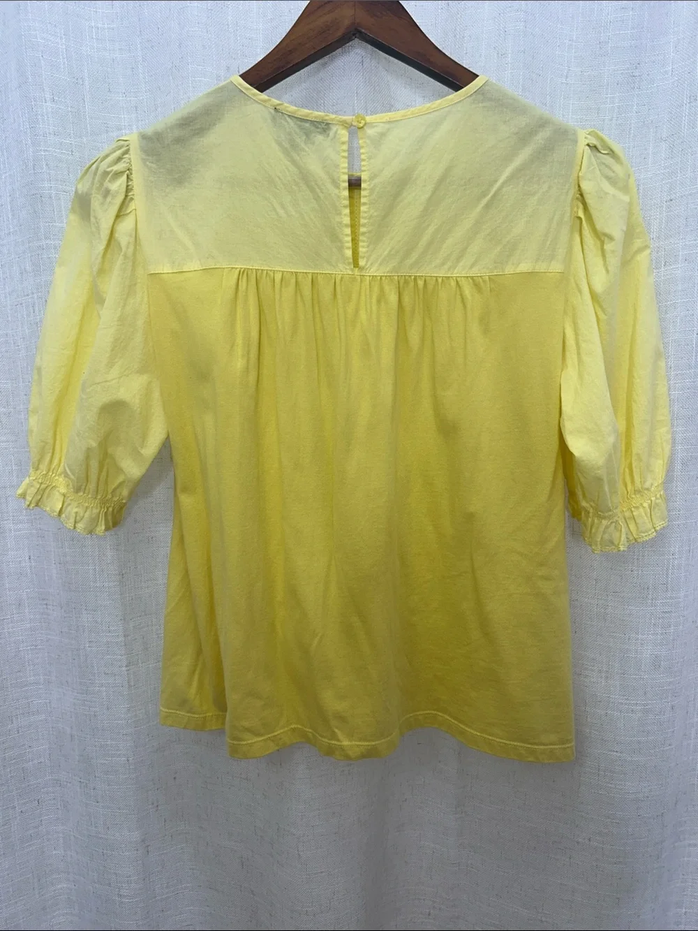 J. Crew Yellow Pintuck Peasant Short Sleeve Blouse Size Small